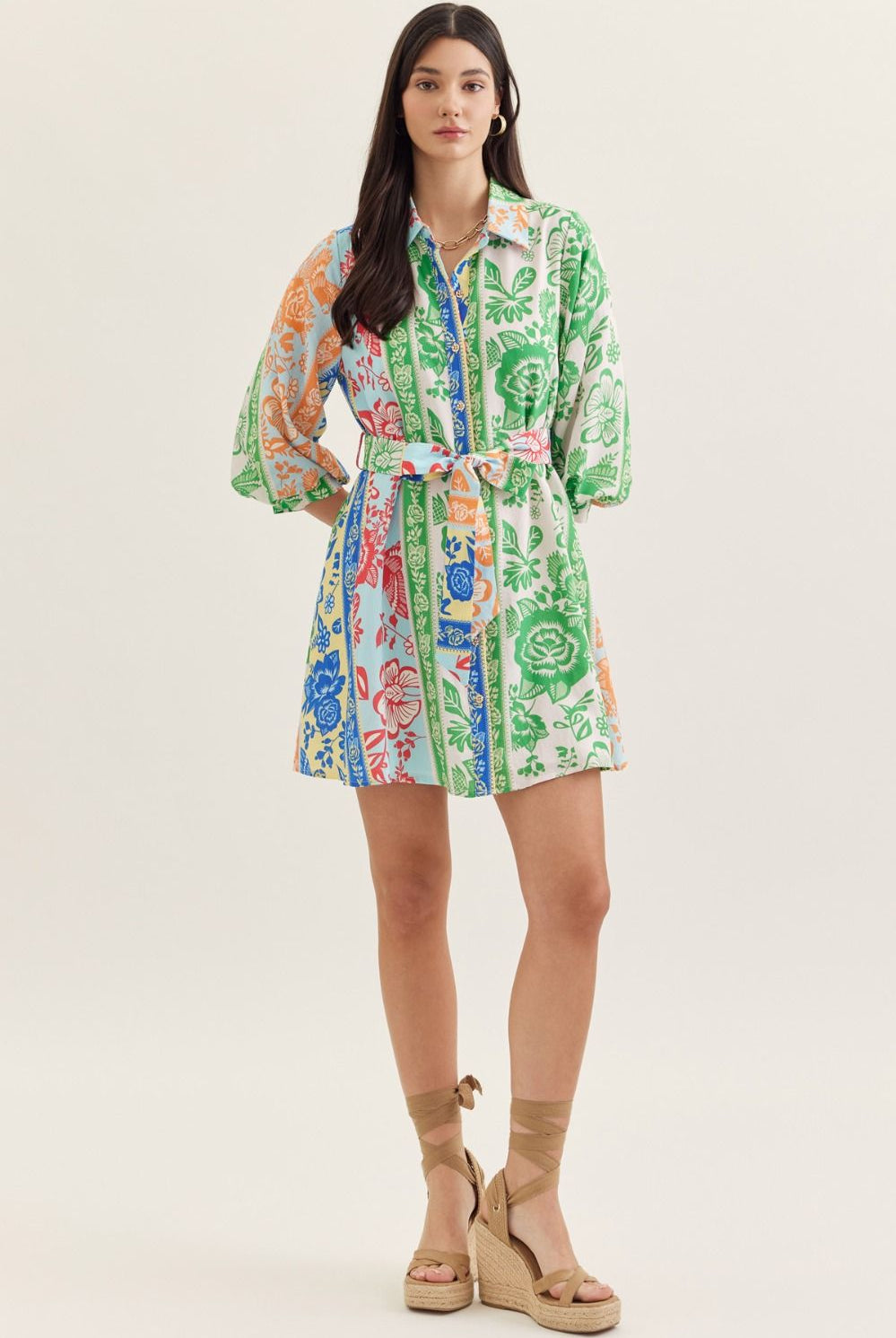 Entro Botanical Stripe Belted Mini Dress-mini dress-Entro-Deja Nu Boutique, Women's Fashion Boutique in Lampasas, Texas