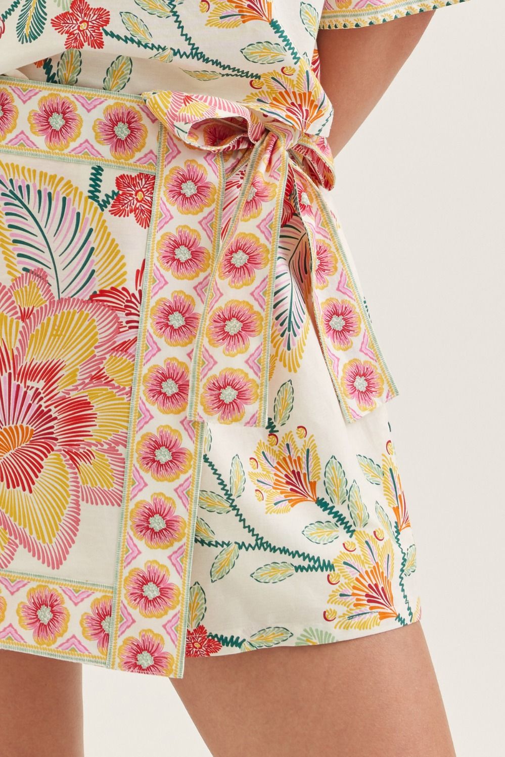 Entro Botanical Print Wrap Front Skort in Pink-skorts-Entro-Deja Nu Boutique, Women's Fashion Boutique in Lampasas, Texas