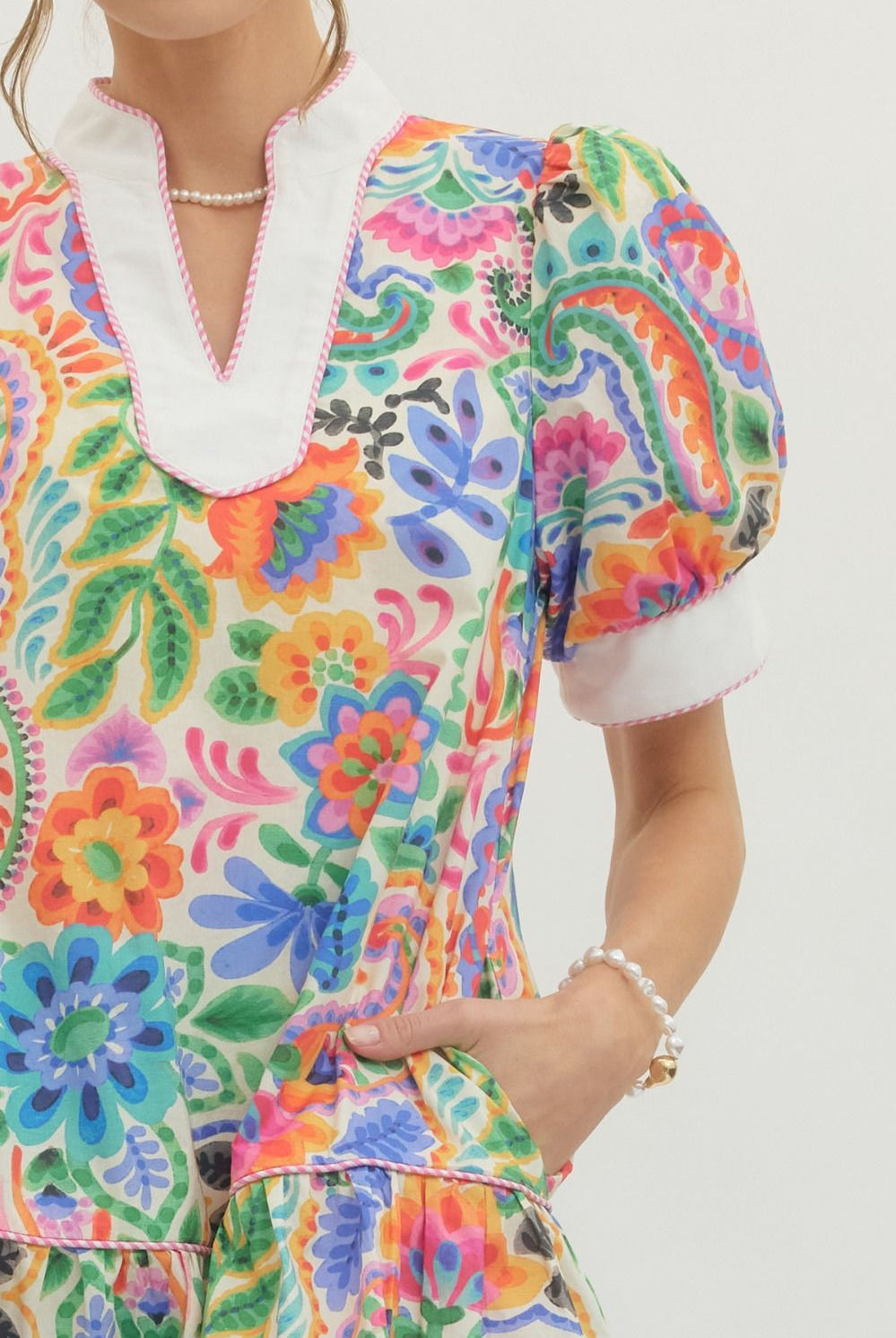 Entro Bright Floral Puff Sleeve Mini Dress-mini dress-Entro-Deja Nu Boutique, Women's Fashion Boutique in Lampasas, Texas