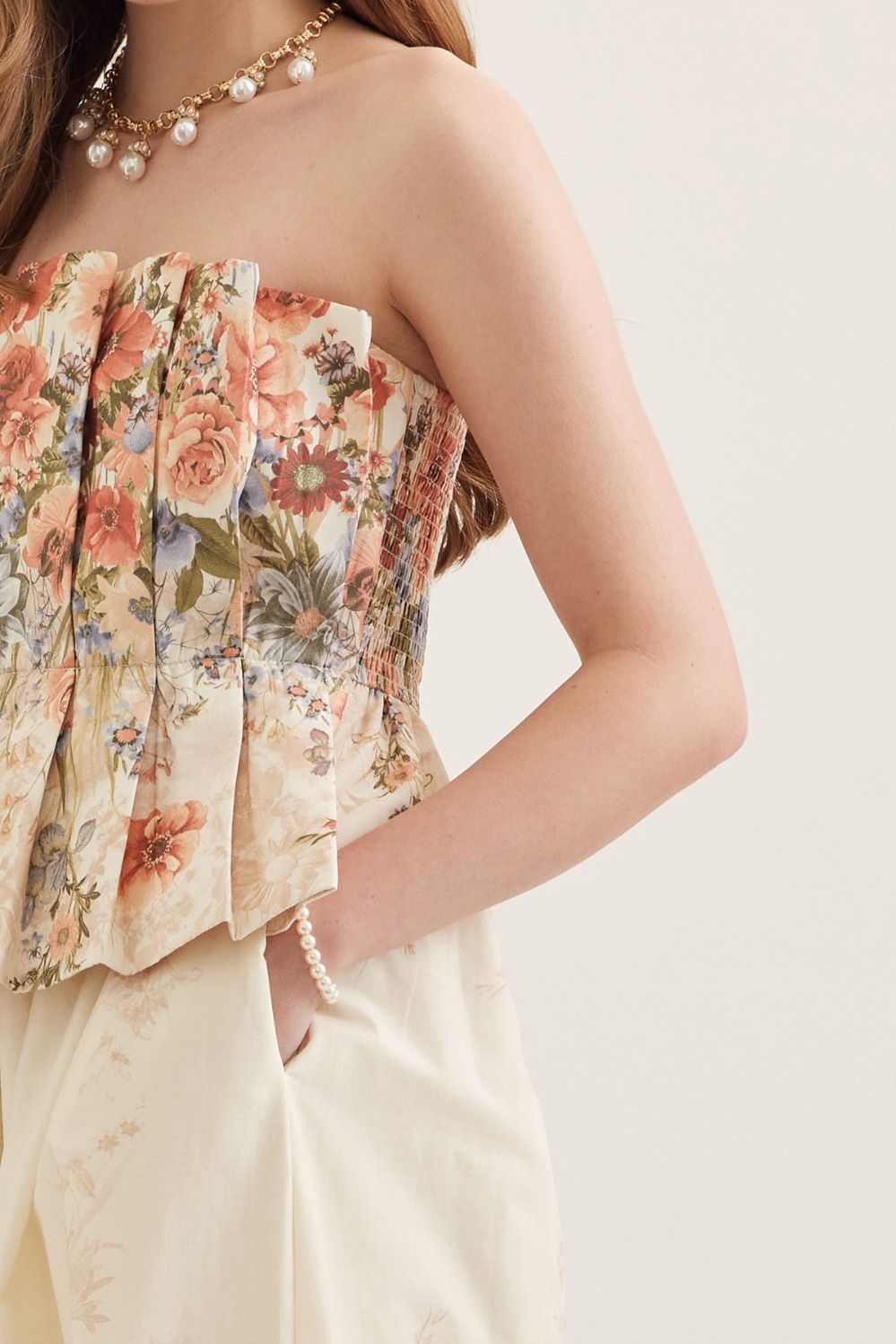 Entro Rose Multi Floral Strapless Midi Dress-Midi Dresses-Entro-Deja Nu Boutique, Women's Fashion Boutique in Lampasas, Texas