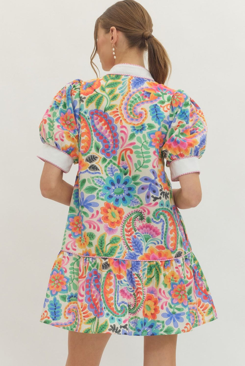 Entro Bright Floral Puff Sleeve Mini Dress-mini dress-Entro-Deja Nu Boutique, Women's Fashion Boutique in Lampasas, Texas