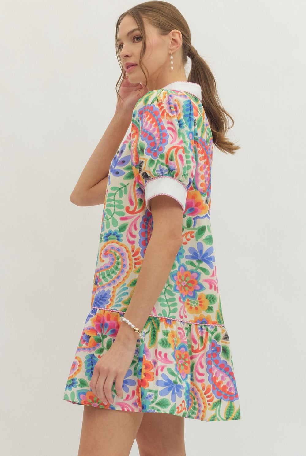 Entro Bright Floral Puff Sleeve Mini Dress-mini dress-Entro-Deja Nu Boutique, Women's Fashion Boutique in Lampasas, Texas