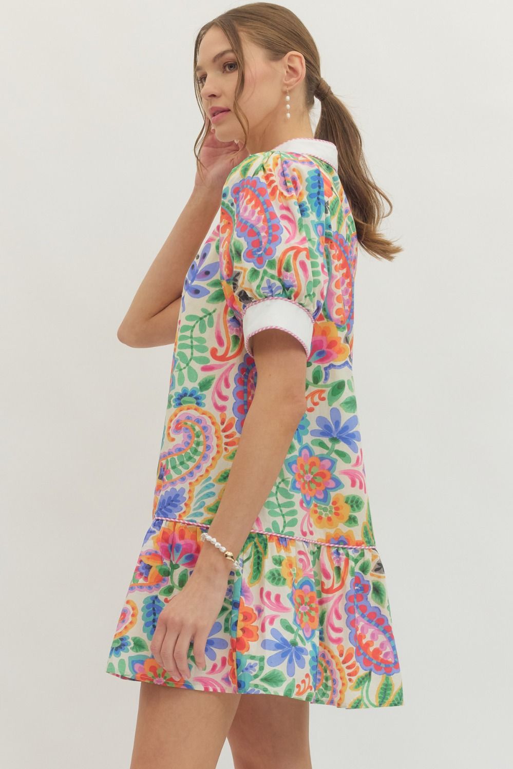 Entro Bright Floral Puff Sleeve Mini Dress-mini dress-Entro-Deja Nu Boutique, Women's Fashion Boutique in Lampasas, Texas