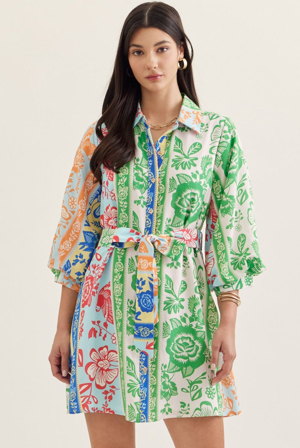 Entro Botanical Stripe Belted Mini Dress-mini dress-Entro-Deja Nu Boutique, Women's Fashion Boutique in Lampasas, Texas