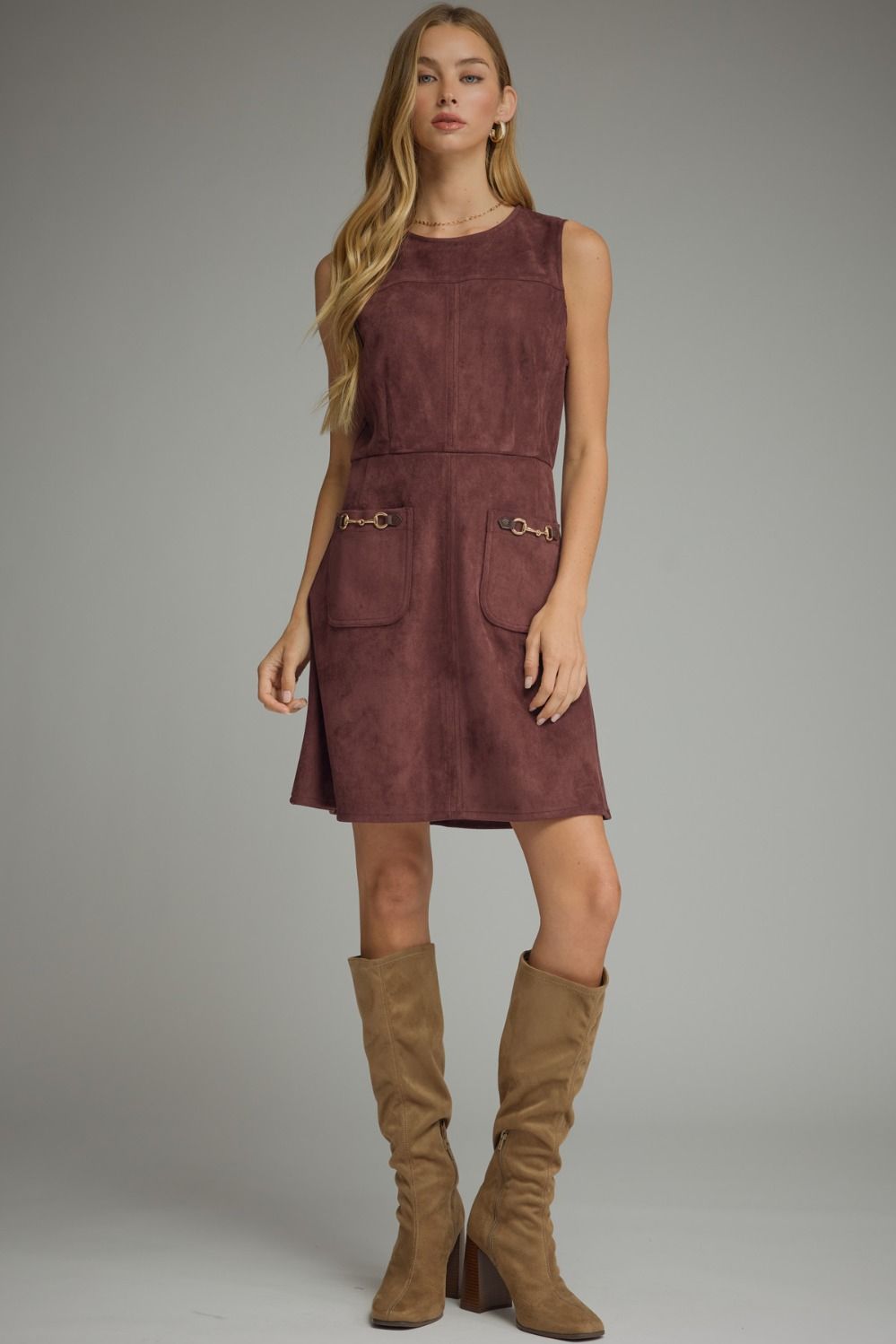 Entro Merlot Chain Accent Pocket Mini Dress-mini dress-entro-Deja Nu Boutique, Women's Fashion Boutique in Lampasas, Texas