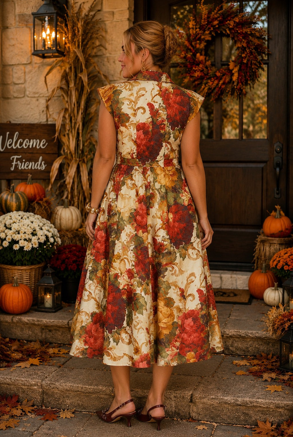 Entro Multi Floral Front Zip Midi Dress-Midi Dresses-entro-Deja Nu Boutique, Women's Fashion Boutique in Lampasas, Texas