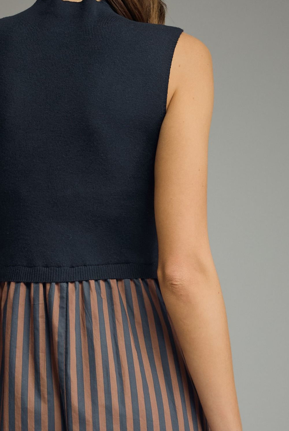 Entro Navy Mock Neck Contrast Stripe Midi Dress-Midi Dresses-Entro-Deja Nu Boutique, Women's Fashion Boutique in Lampasas, Texas