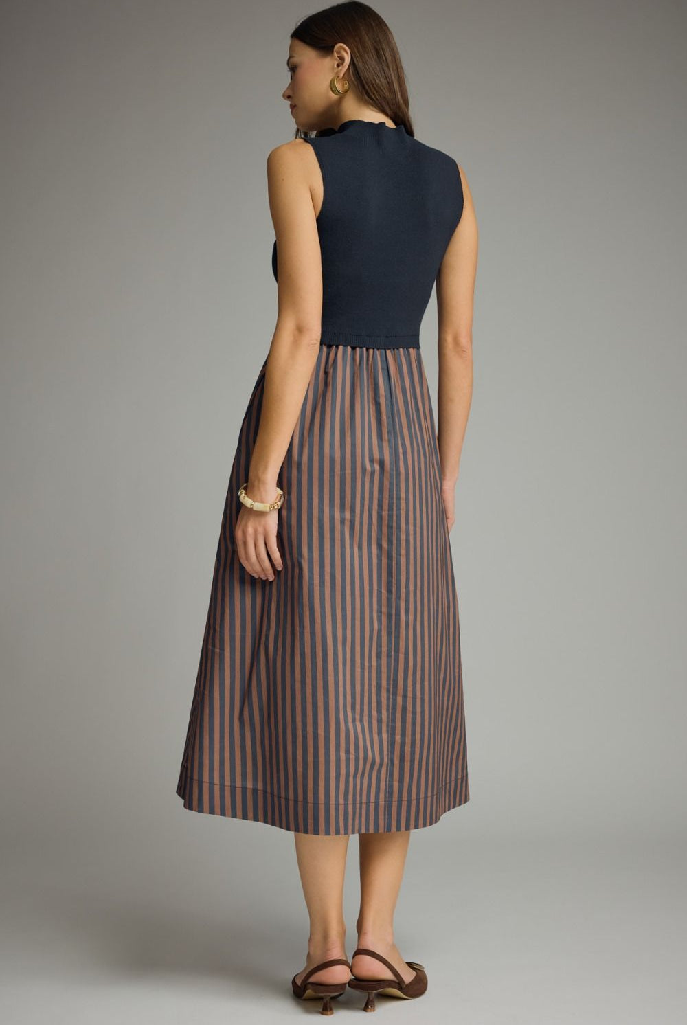 Entro Navy Mock Neck Contrast Stripe Midi Dress-Midi Dresses-Entro-Deja Nu Boutique, Women's Fashion Boutique in Lampasas, Texas