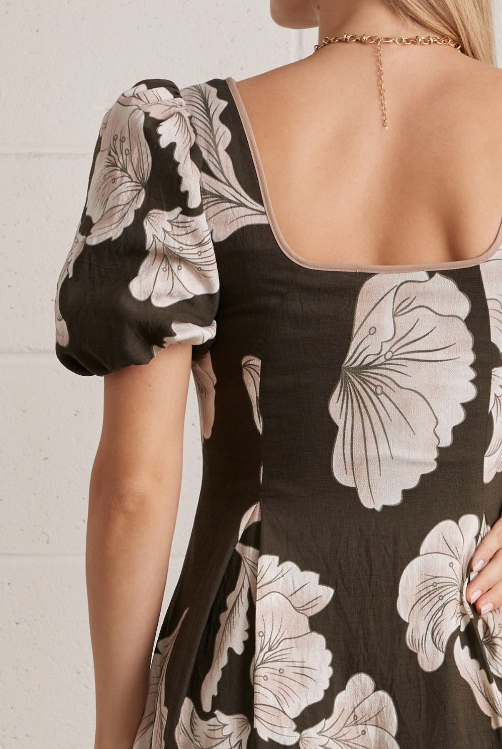 Entro Olive Floral Border Print Midi Dress-Midi Dresses-Entro-Deja Nu Boutique, Women's Fashion Boutique in Lampasas, Texas