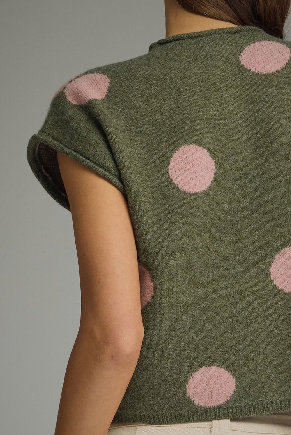 Entro Olive Polka Dot Sweater Knit Top-Sweaters-entro-Deja Nu Boutique, Women's Fashion Boutique in Lampasas, Texas
