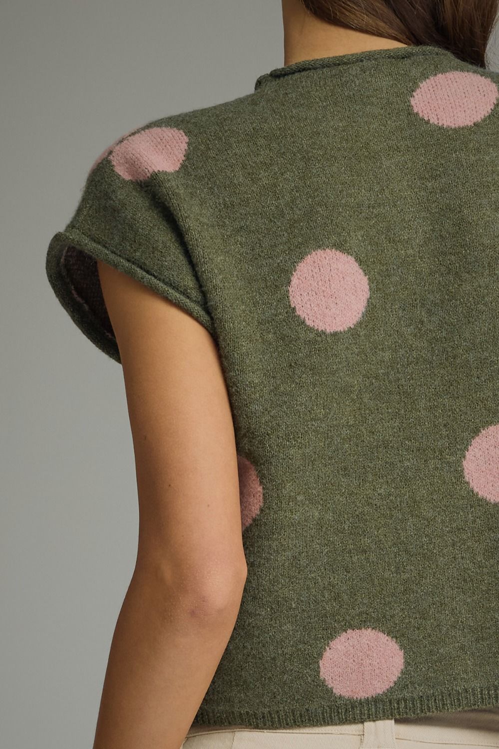 Entro Olive Polka Dot Sweater Knit Top-Sweaters-entro-Deja Nu Boutique, Women's Fashion Boutique in Lampasas, Texas