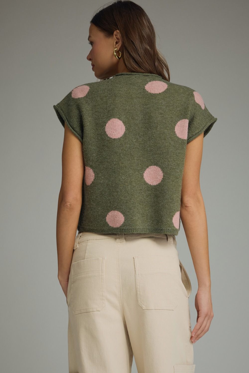 Entro Olive Polka Dot Sweater Knit Top-Sweaters-entro-Deja Nu Boutique, Women's Fashion Boutique in Lampasas, Texas