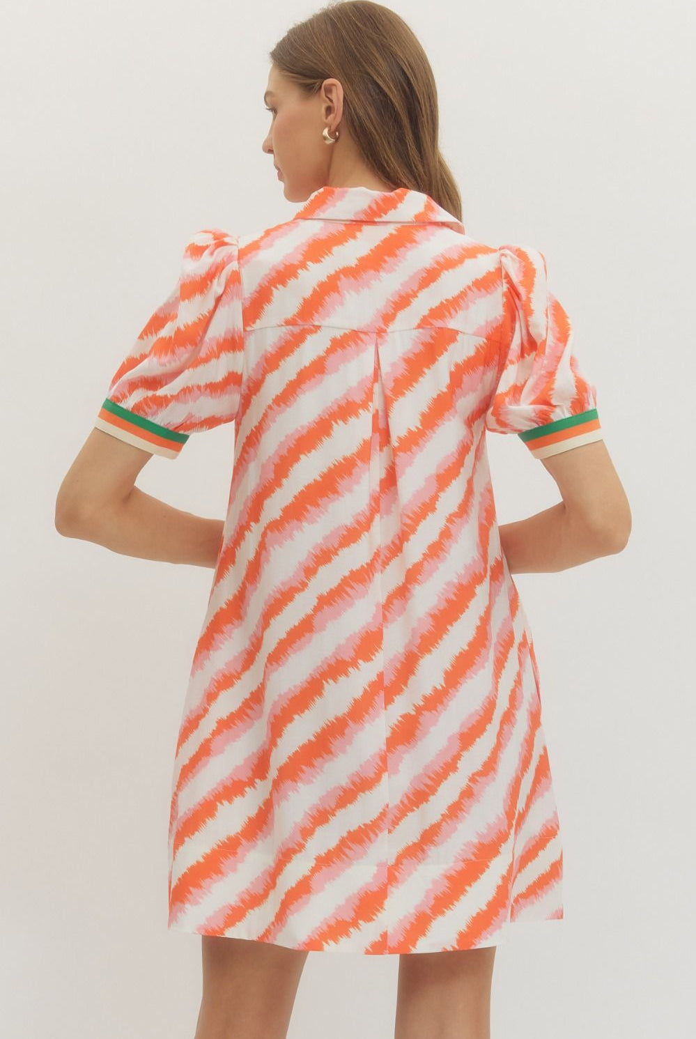 Entro Orange Multi Print Puff Sleeve Mini Dress-mini dress-Entro-Deja Nu Boutique, Women's Fashion Boutique in Lampasas, Texas