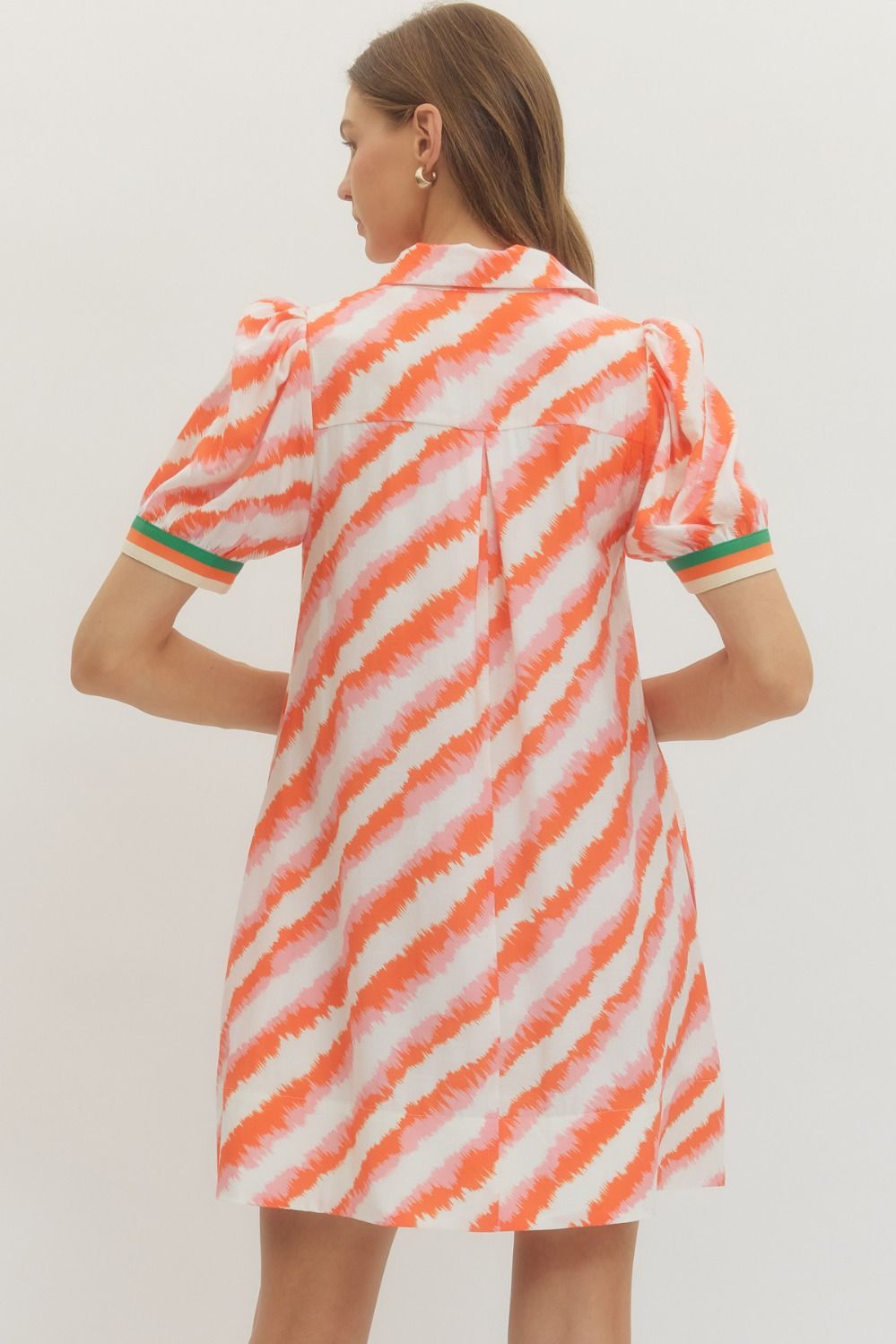 Entro Orange Multi Print Puff Sleeve Mini Dress-mini dress-Entro-Deja Nu Boutique, Women's Fashion Boutique in Lampasas, Texas