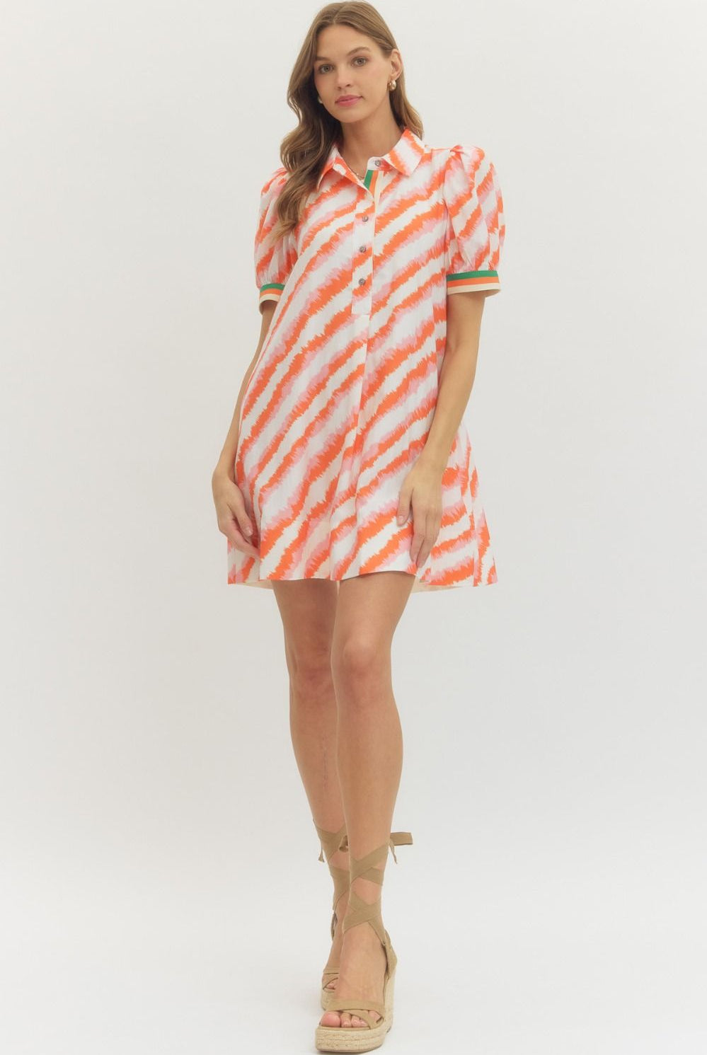 Entro Orange Multi Print Puff Sleeve Mini Dress-mini dress-Entro-Deja Nu Boutique, Women's Fashion Boutique in Lampasas, Texas