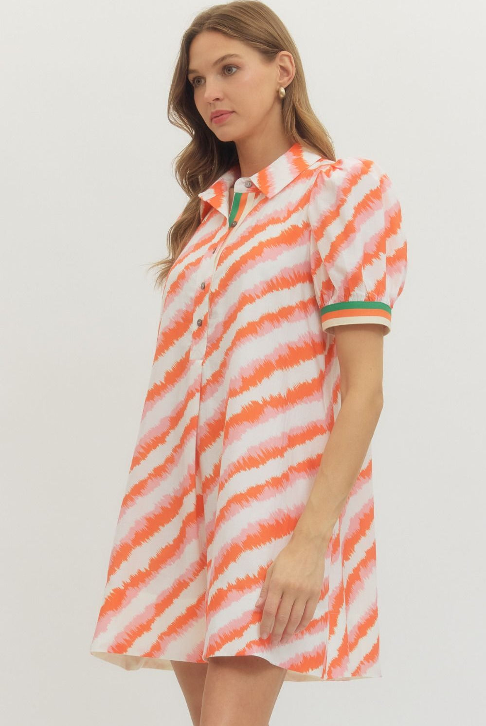 Entro Orange Multi Print Puff Sleeve Mini Dress-mini dress-Entro-Deja Nu Boutique, Women's Fashion Boutique in Lampasas, Texas