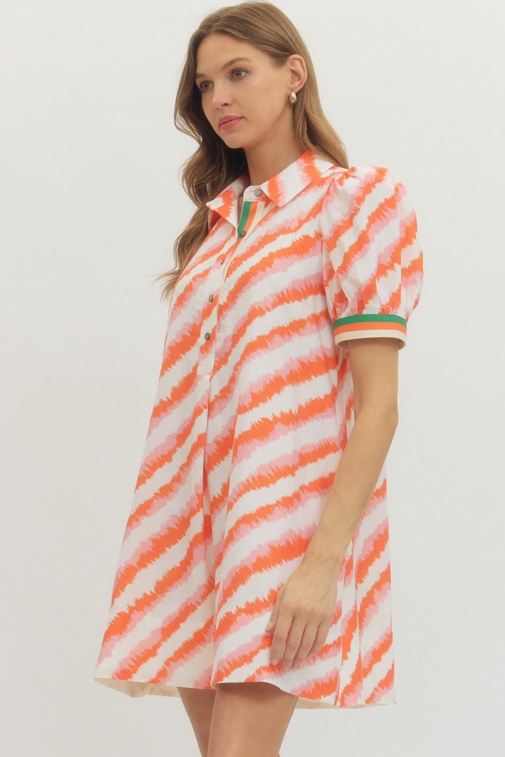 Entro Orange Multi Print Puff Sleeve Mini Dress-mini dress-Entro-Deja Nu Boutique, Women's Fashion Boutique in Lampasas, Texas