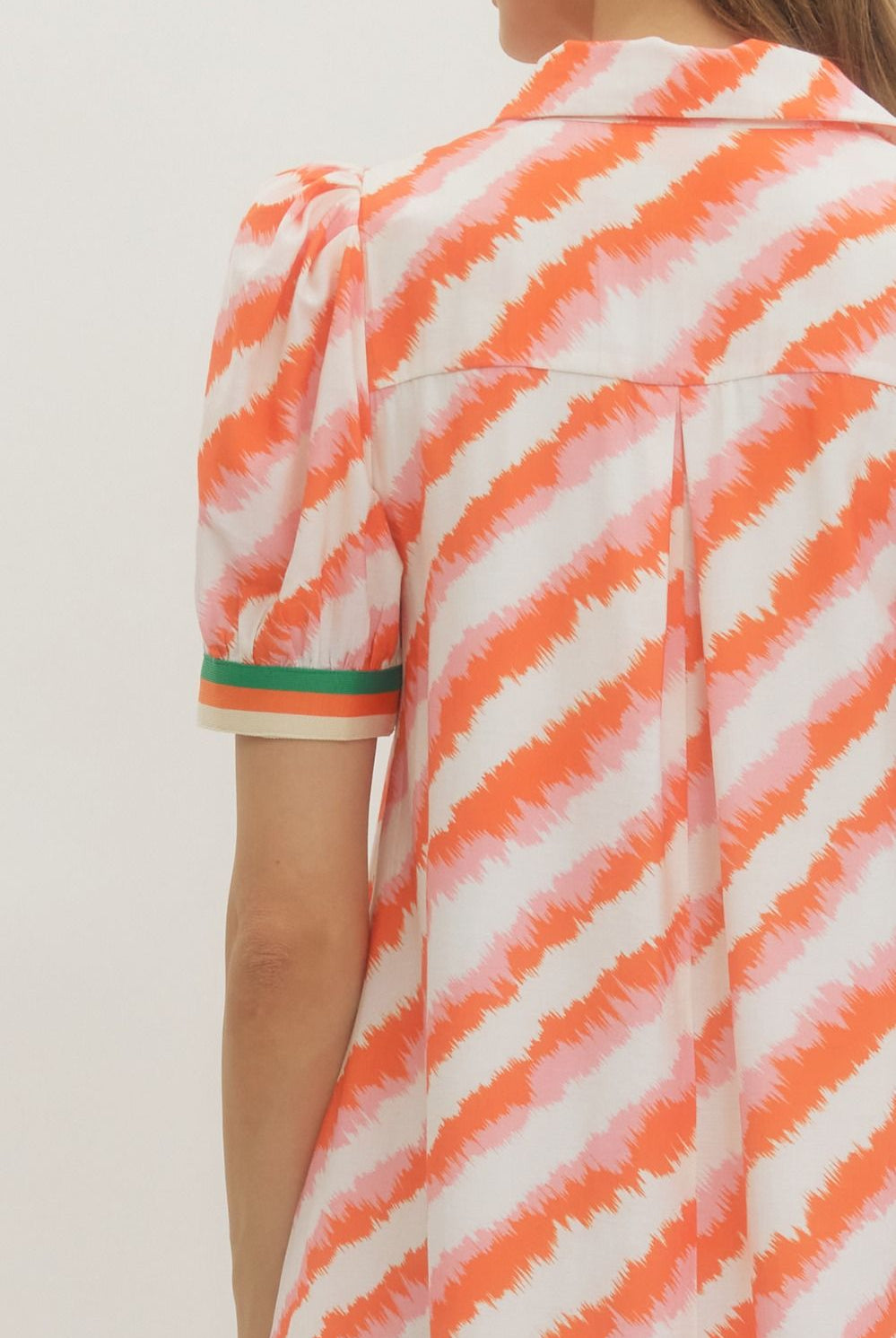 Entro Orange Multi Print Puff Sleeve Mini Dress-mini dress-Entro-Deja Nu Boutique, Women's Fashion Boutique in Lampasas, Texas