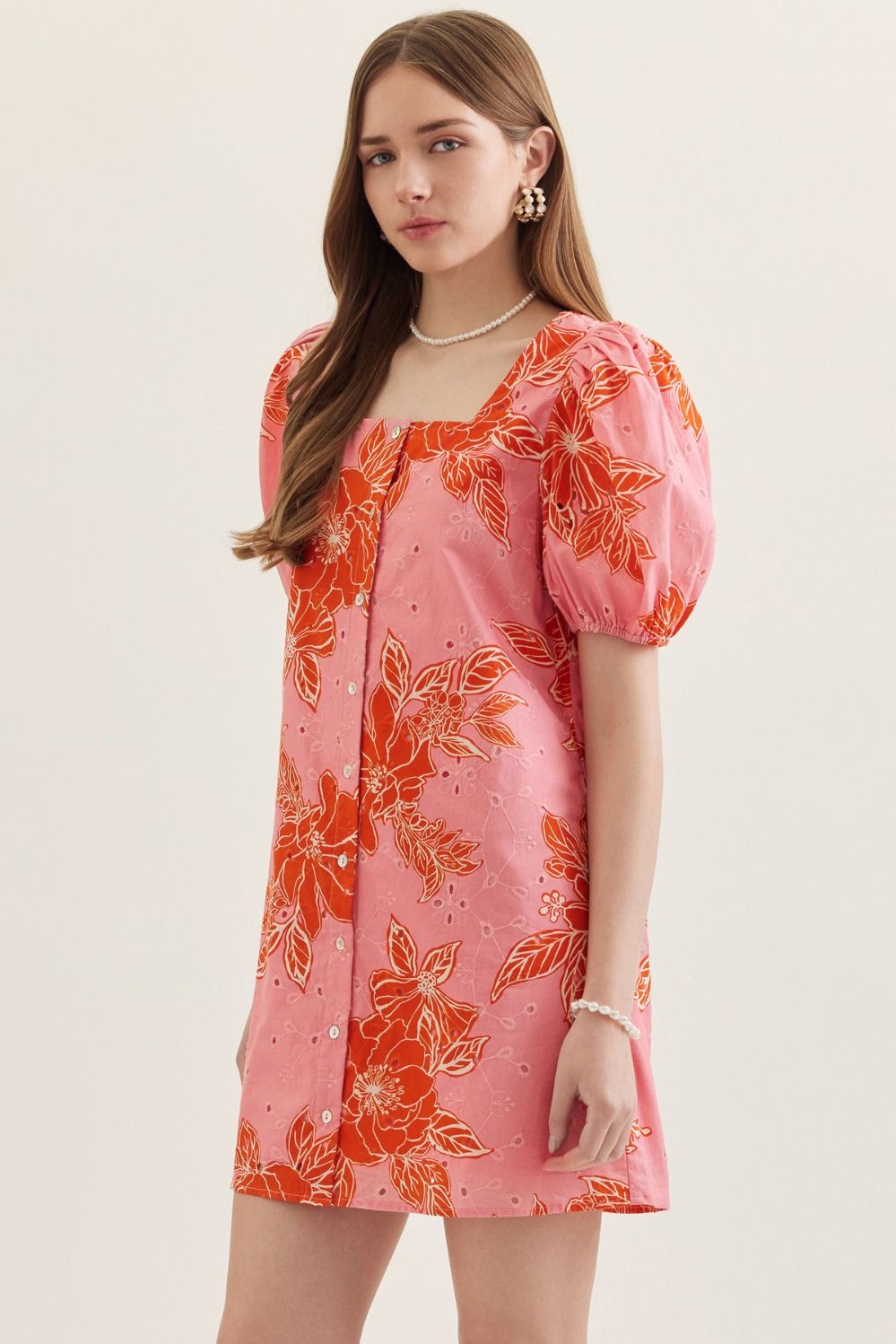 Entro Pink Botanical Print Puff Sleeve Mini Dress-mini dress-entro-Deja Nu Boutique, Women's Fashion Boutique in Lampasas, Texas