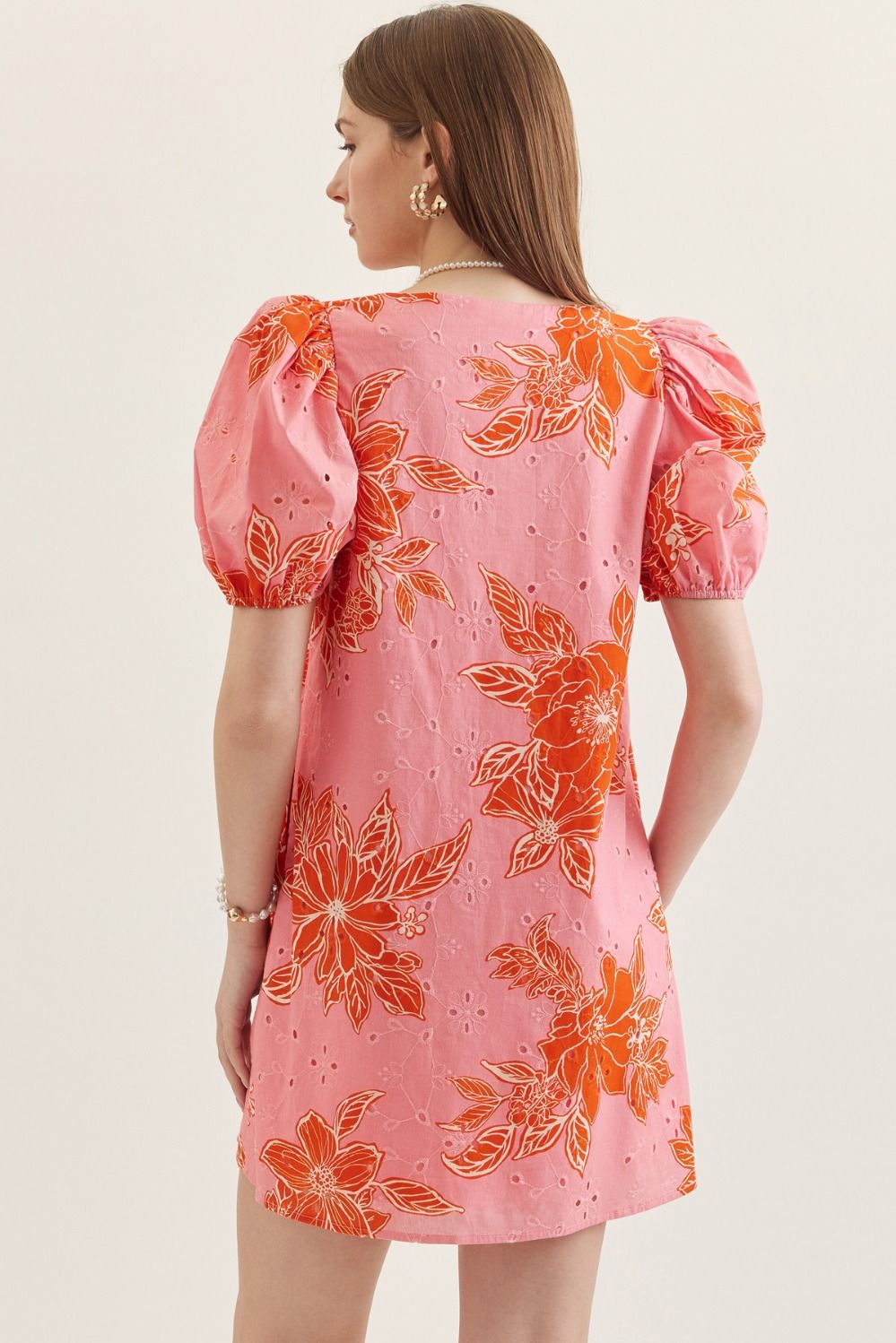 Entro Pink Botanical Print Puff Sleeve Mini Dress-mini dress-entro-Deja Nu Boutique, Women's Fashion Boutique in Lampasas, Texas
