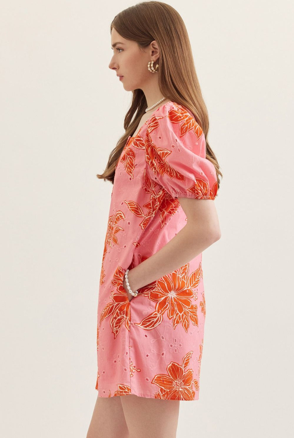 Entro Pink Botanical Print Puff Sleeve Mini Dress-mini dress-entro-Deja Nu Boutique, Women's Fashion Boutique in Lampasas, Texas