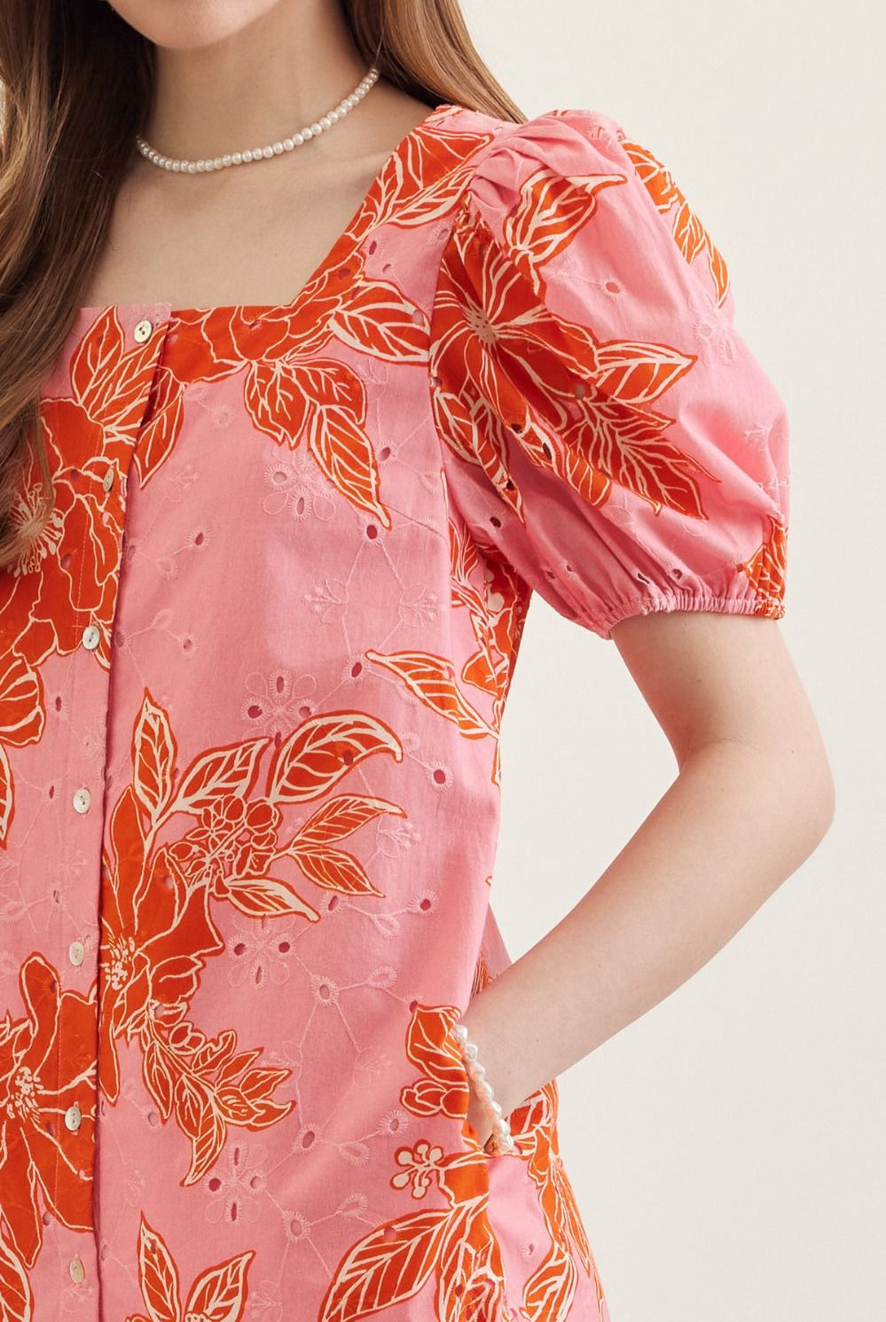 Entro Pink Botanical Print Puff Sleeve Mini Dress-mini dress-entro-Deja Nu Boutique, Women's Fashion Boutique in Lampasas, Texas