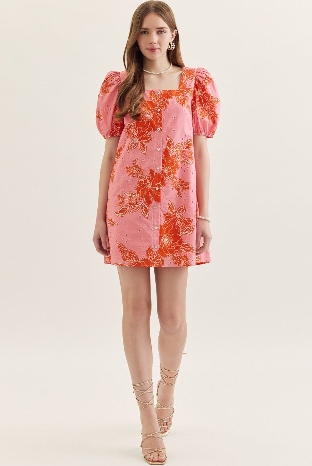 Entro Pink Botanical Print Puff Sleeve Mini Dress-mini dress-entro-Deja Nu Boutique, Women's Fashion Boutique in Lampasas, Texas