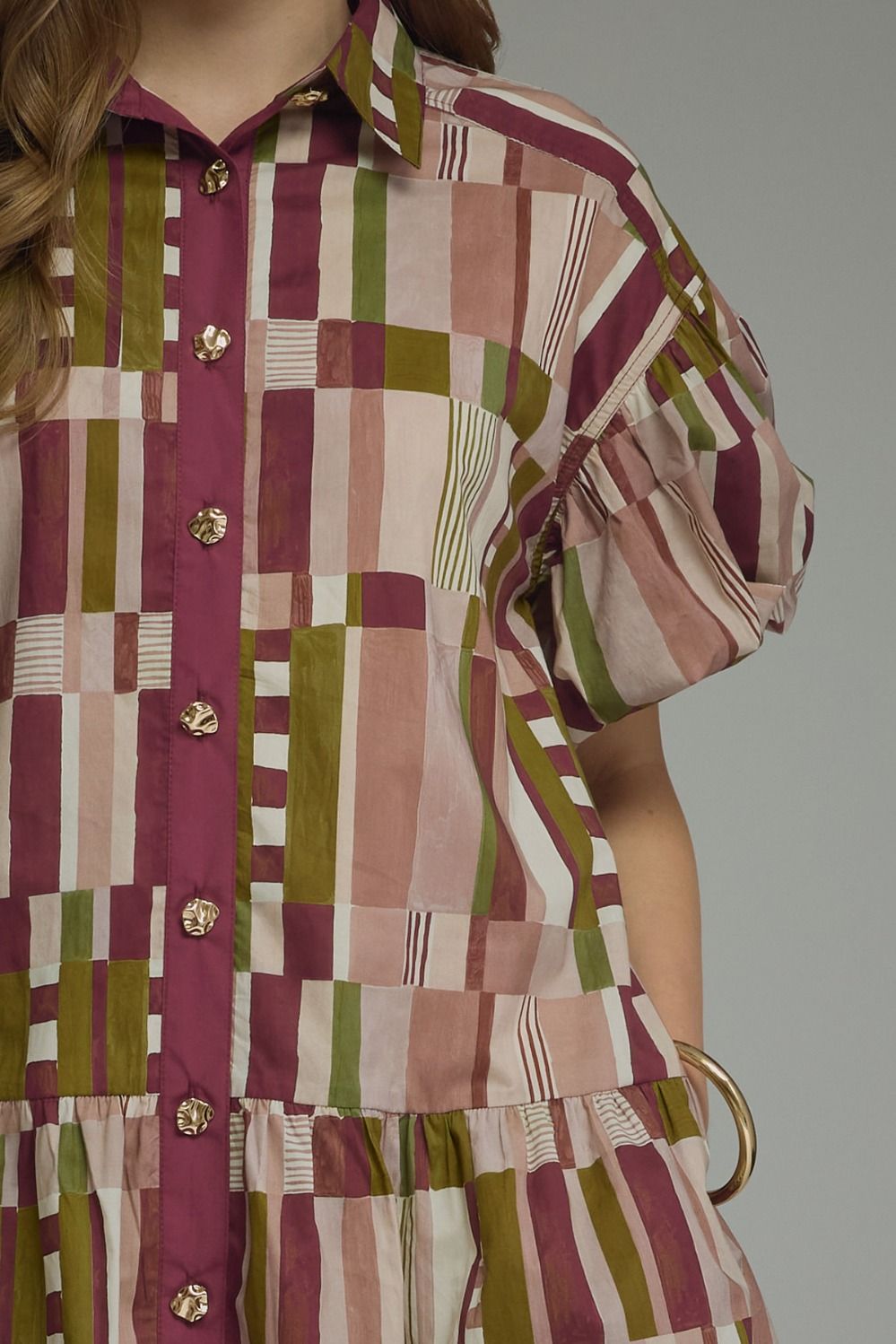 Entro Plum Abstract Print Puff Sleeve Tiered Mini Dress-mini dress-Entro-Deja Nu Boutique, Women's Fashion Boutique in Lampasas, Texas