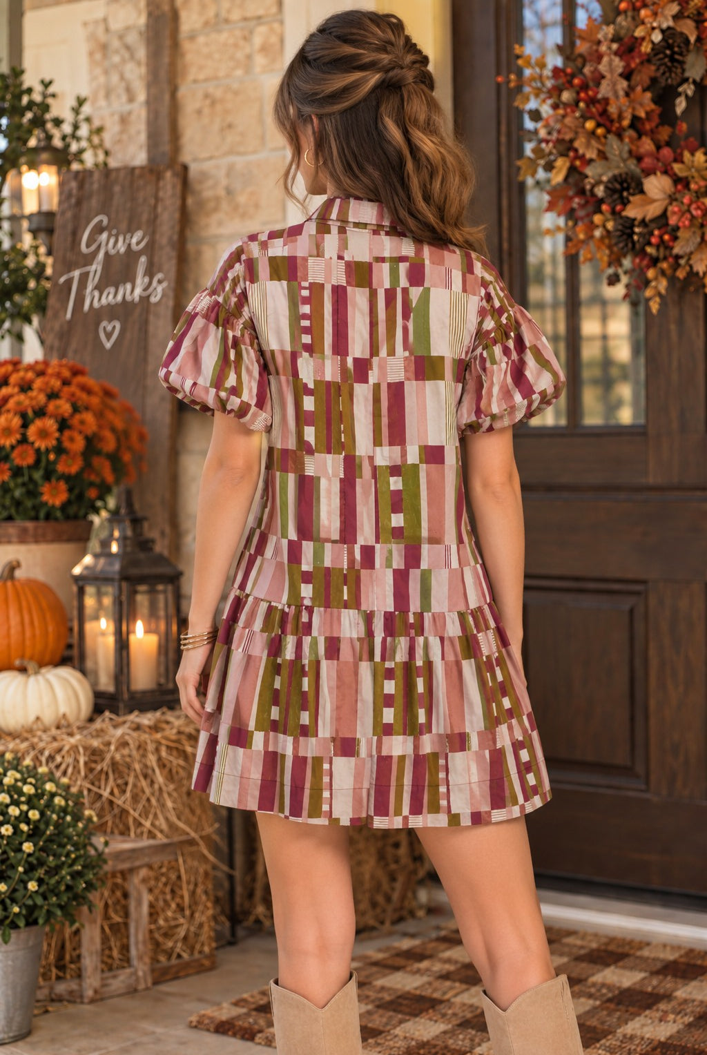 Entro Plum Abstract Print Puff Sleeve Tiered Mini Dress-mini dress-Entro-Deja Nu Boutique, Women's Fashion Boutique in Lampasas, Texas