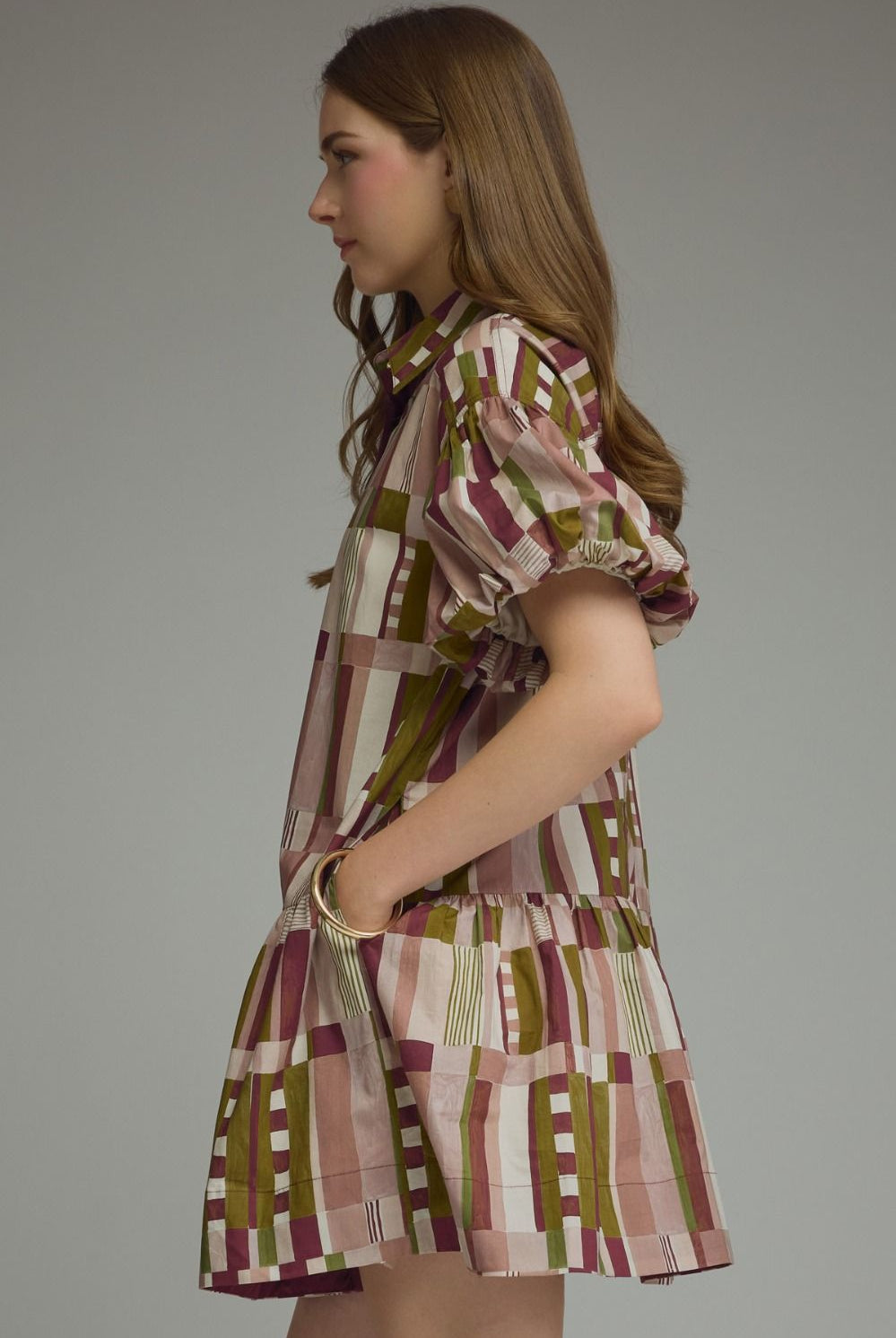 Entro Plum Abstract Print Puff Sleeve Tiered Mini Dress-mini dress-Entro-Deja Nu Boutique, Women's Fashion Boutique in Lampasas, Texas