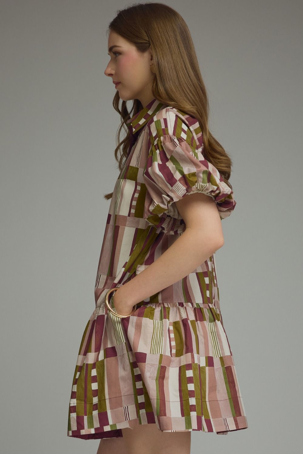 Entro Plum Abstract Print Puff Sleeve Tiered Mini Dress-mini dress-Entro-Deja Nu Boutique, Women's Fashion Boutique in Lampasas, Texas