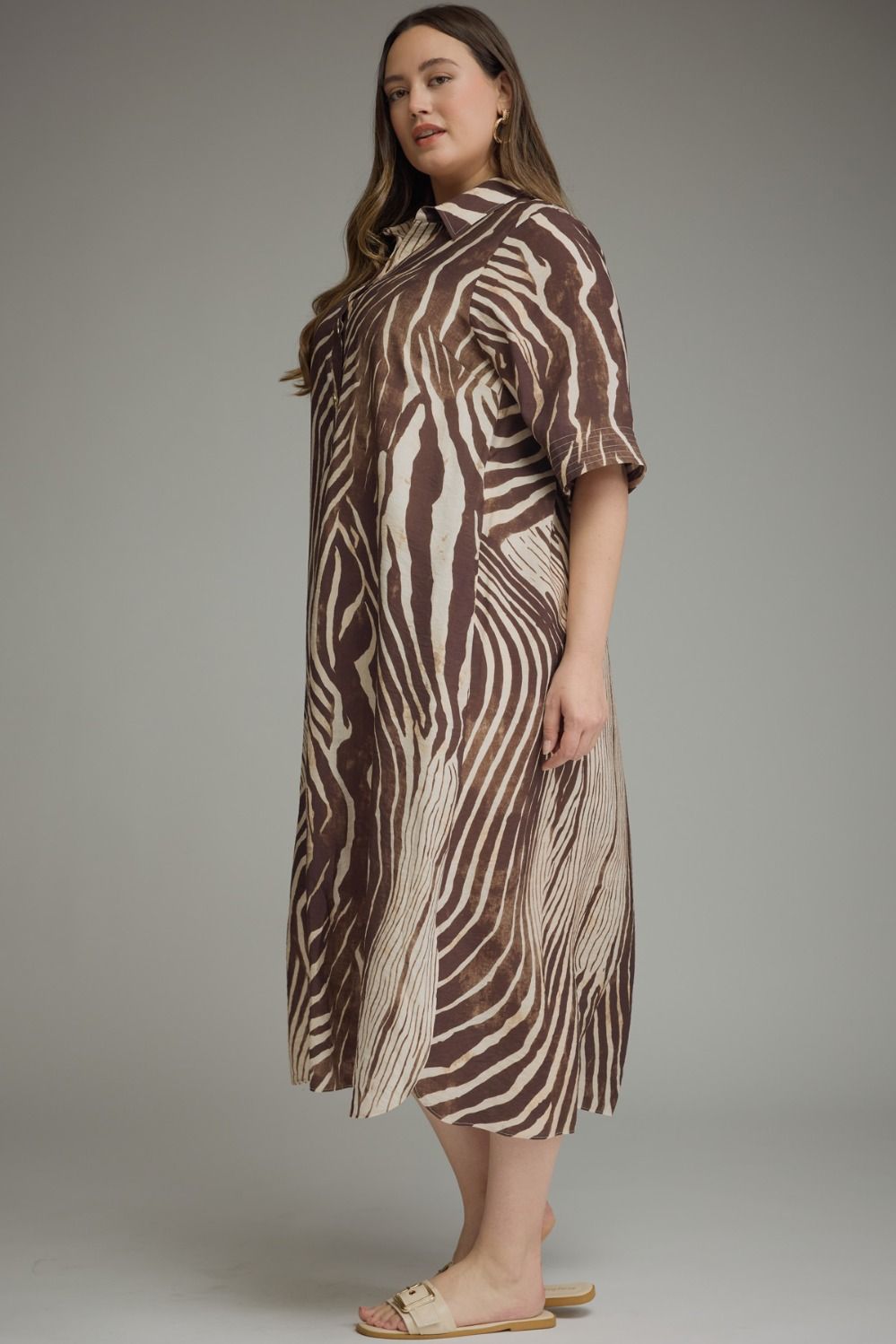 Entro Plus Abstract Zebra Print Midi Dress in Brown-Curvy/Plus Dresses-entro-Deja Nu Boutique, Women's Fashion Boutique in Lampasas, Texas