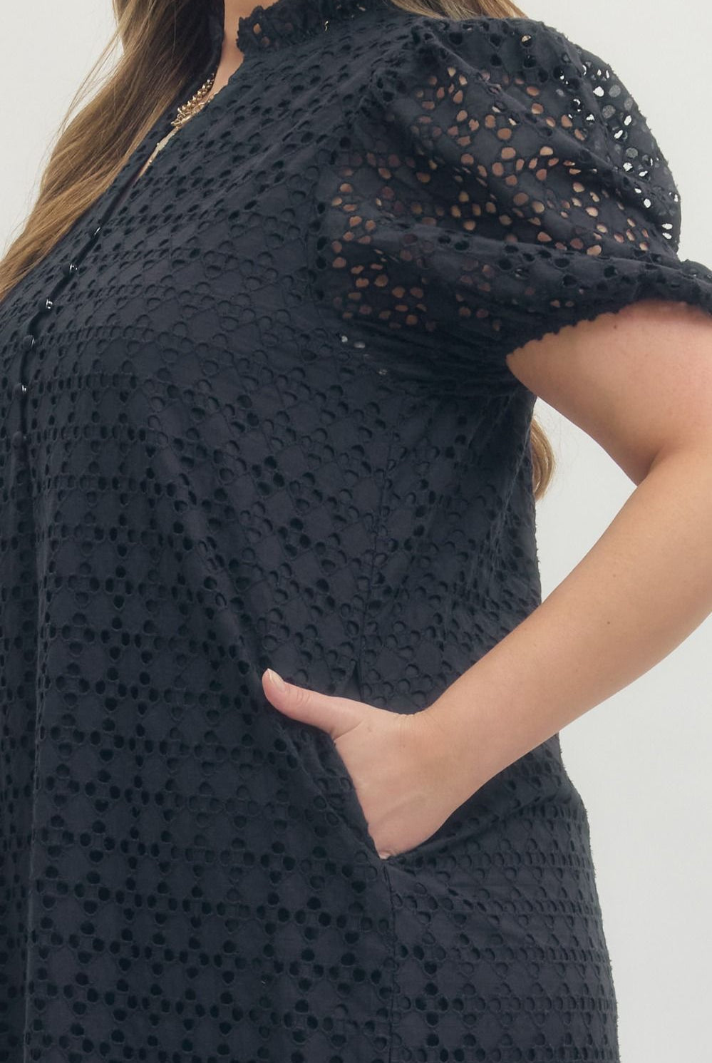 Entro Midnight Elegance Eyelet Midi Dress – Plus Size-Curvy/Plus Dresses-Entro-Deja Nu Boutique, Women's Fashion Boutique in Lampasas, Texas