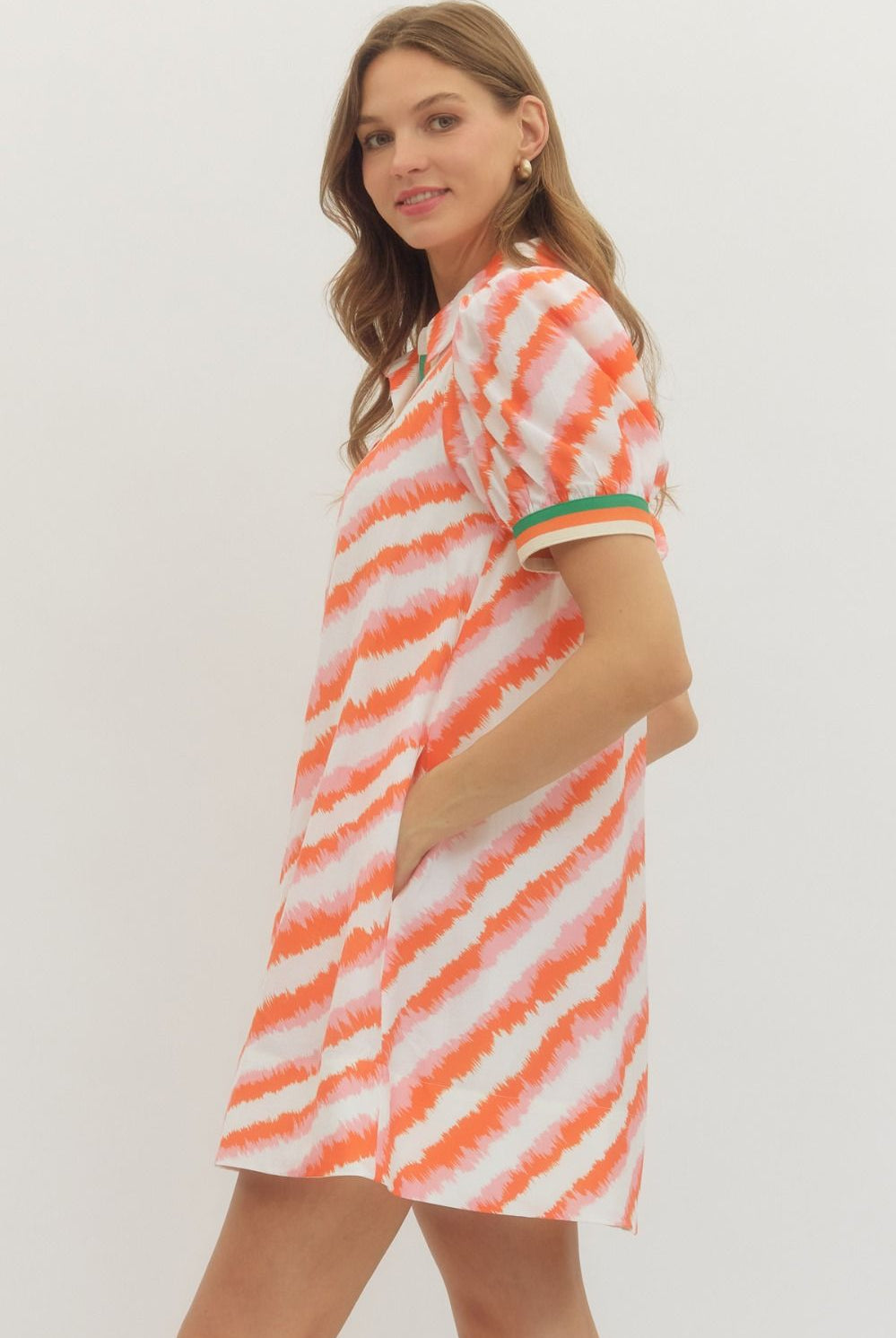 Entro Orange Multi Print Puff Sleeve Mini Dress-mini dress-Entro-Deja Nu Boutique, Women's Fashion Boutique in Lampasas, Texas