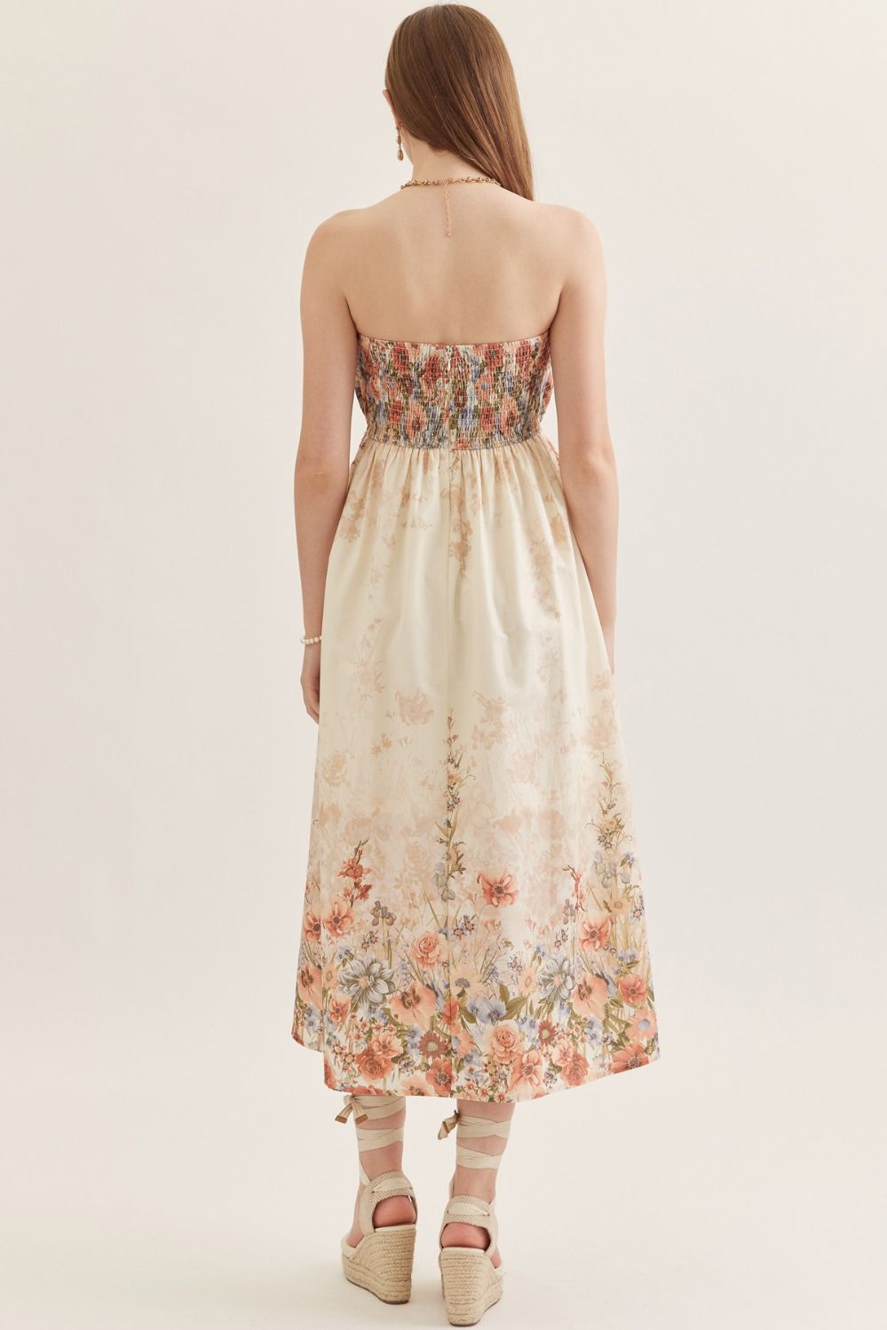 Entro Rose Multi Floral Strapless Midi Dress-Midi Dresses-Entro-Deja Nu Boutique, Women's Fashion Boutique in Lampasas, Texas