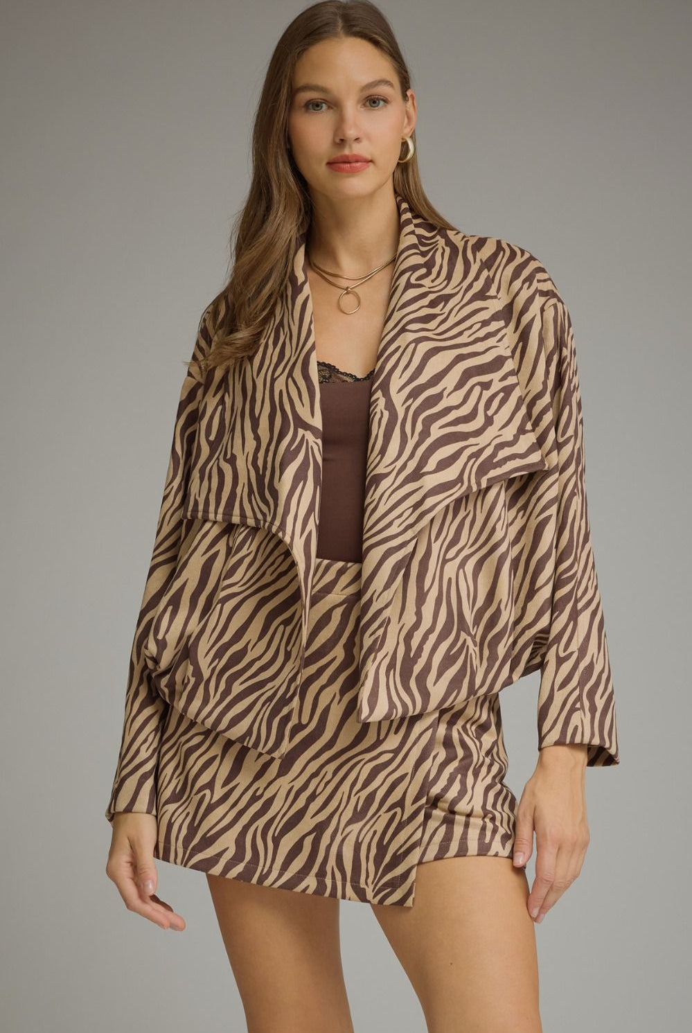 Entro Zebra Print Draped Open Front Jacket-Outerwear-entro-Deja Nu Boutique, Women's Fashion Boutique in Lampasas, Texas