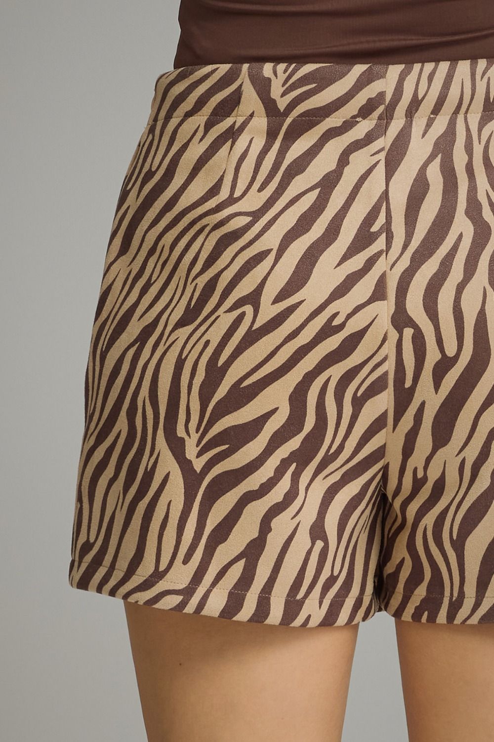 Entro Zebra Print Wrap Front Mini Skort in Brown-skort-entro-Deja Nu Boutique, Women's Fashion Boutique in Lampasas, Texas