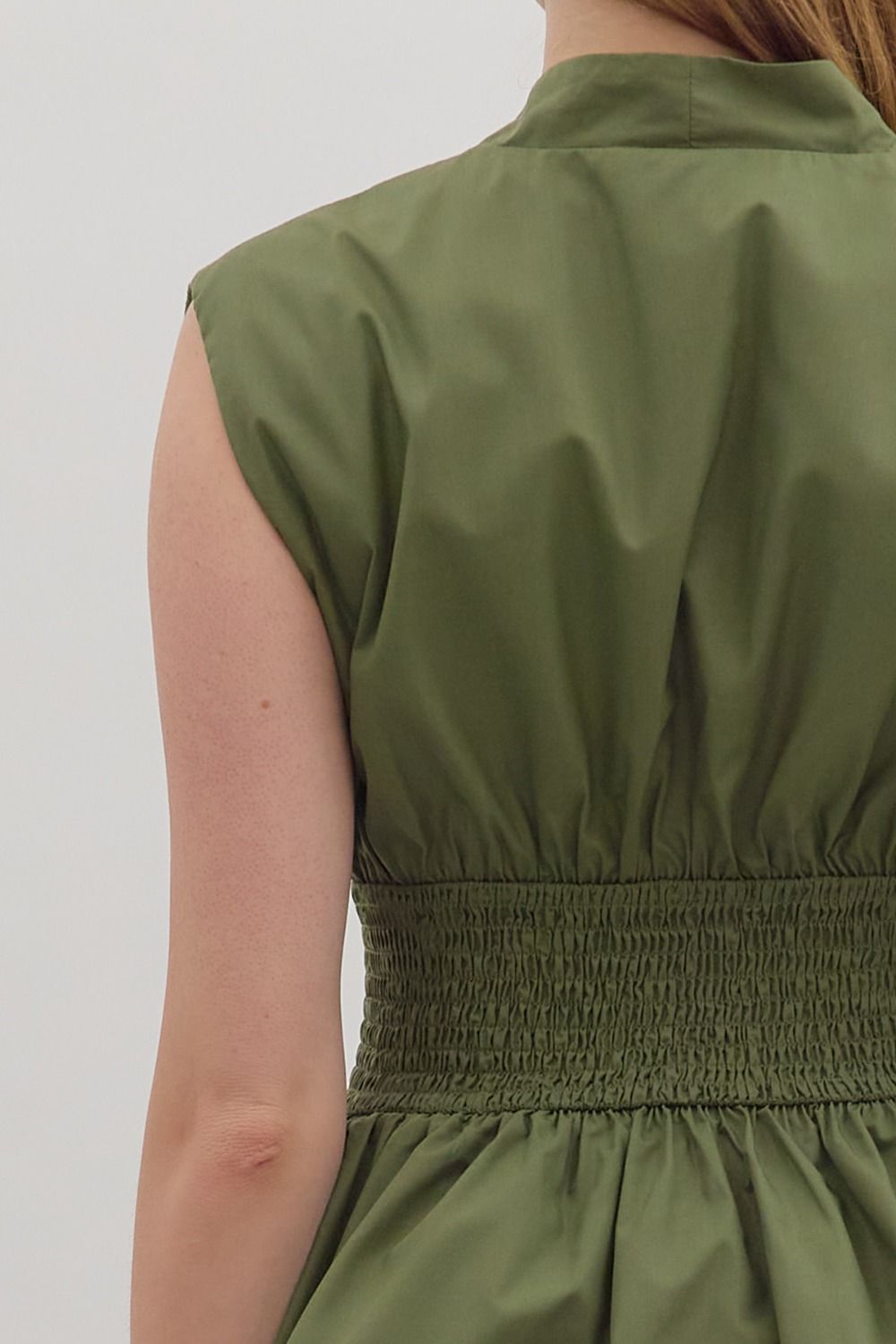 Entro Olive Sleeveless Smocked Waist Peplum Top-Tops-Entro-Deja Nu Boutique, Women's Fashion Boutique in Lampasas, Texas