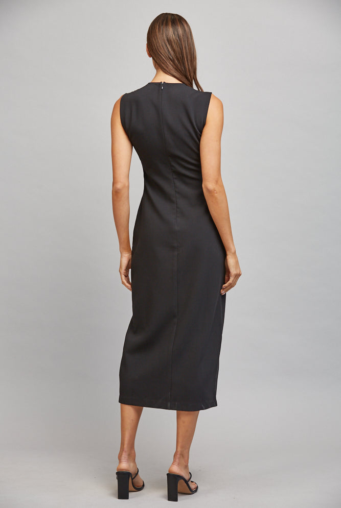 Fate Black Gold Button Belted Midi Dress-Midi Dresses-Fate-Deja Nu Boutique, Women's Fashion Boutique in Lampasas, Texas