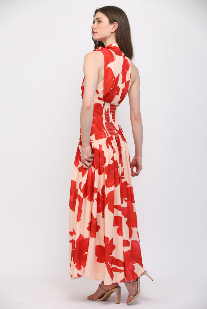 Fate Bold Floral Halter Maxi Dress in Pale Peach & Orange-Maxi Dresses-Fate-Deja Nu Boutique, Women's Fashion Boutique in Lampasas, Texas