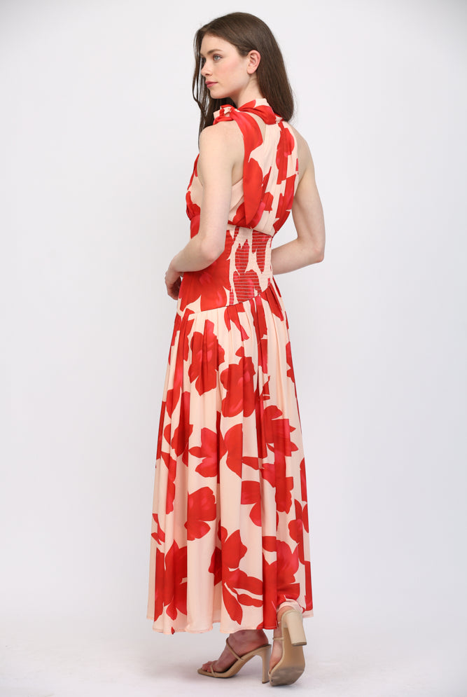 Fate Bold Floral Halter Maxi Dress in Pale Peach & Orange-Maxi Dresses-Fate-Deja Nu Boutique, Women's Fashion Boutique in Lampasas, Texas