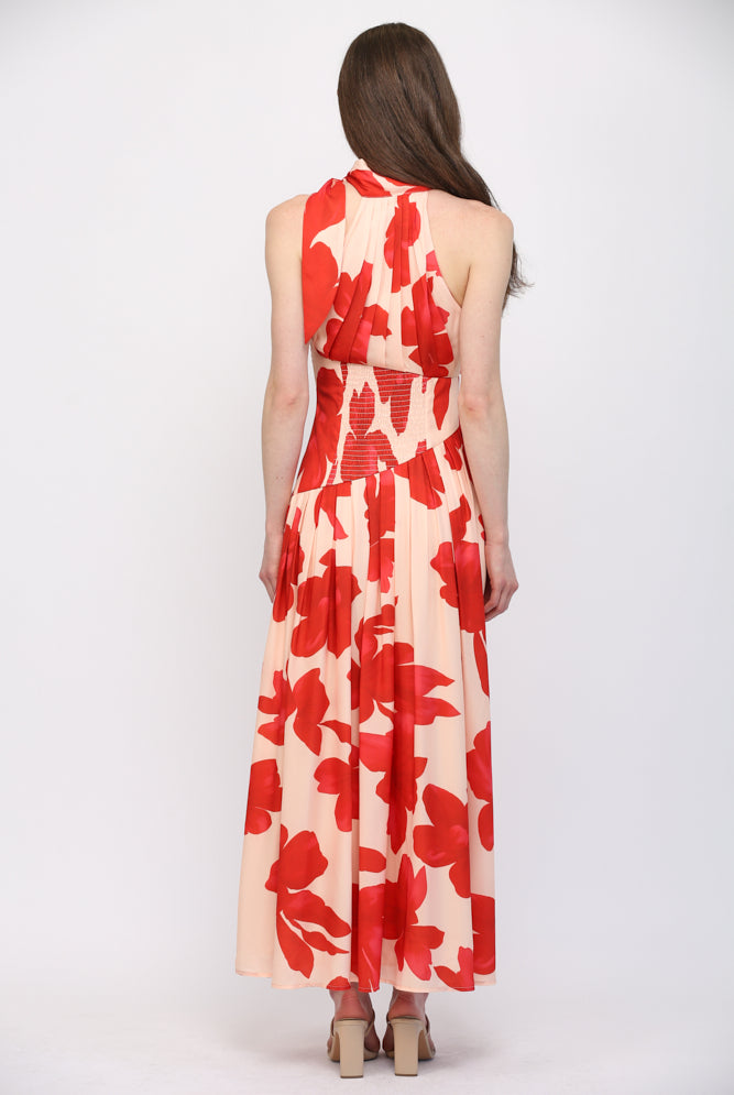 Fate Bold Floral Halter Maxi Dress in Pale Peach & Orange-Maxi Dresses-Fate-Deja Nu Boutique, Women's Fashion Boutique in Lampasas, Texas