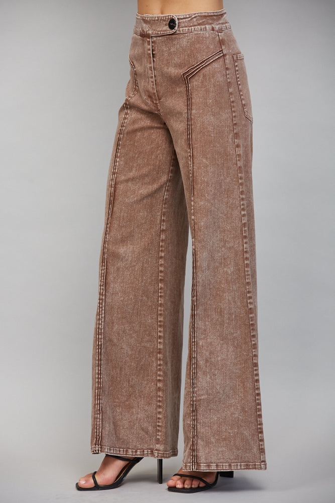 Fate Brown Washed Wide Leg Pants-Bottoms-Fate-Deja Nu Boutique, Women's Fashion Boutique in Lampasas, Texas