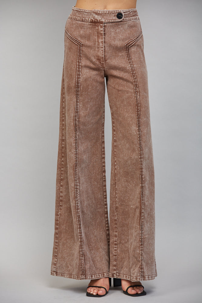 Fate Brown Washed Wide Leg Pants-Bottoms-Fate-Deja Nu Boutique, Women's Fashion Boutique in Lampasas, Texas
