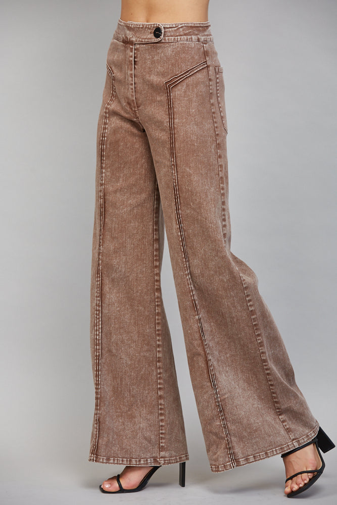Fate Brown Washed Wide Leg Pants-Bottoms-Fate-Deja Nu Boutique, Women's Fashion Boutique in Lampasas, Texas