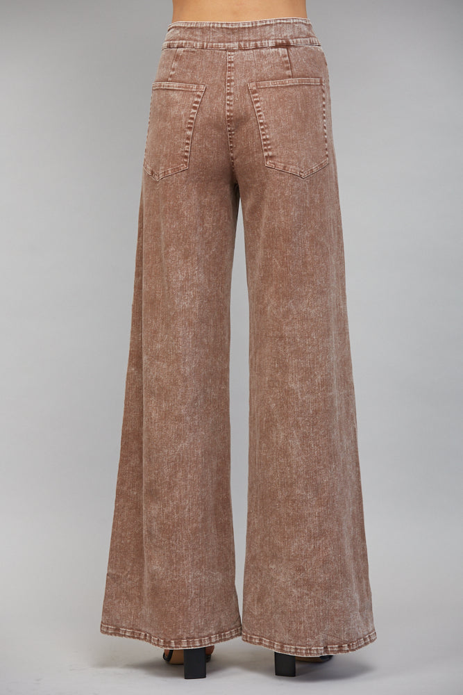 Fate Brown Washed Wide Leg Pants-Bottoms-Fate-Deja Nu Boutique, Women's Fashion Boutique in Lampasas, Texas