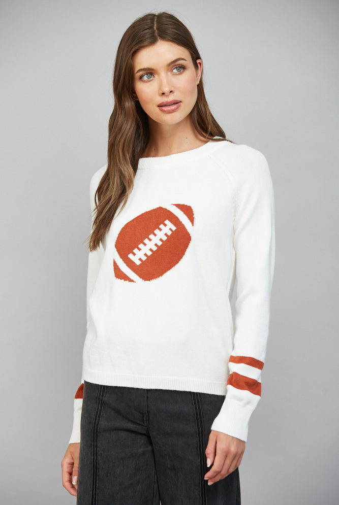 Fate Football Pattern Intarsia Knit Crewneck Sweater in Cream-Sweaters-Fate-Deja Nu Boutique, Women's Fashion Boutique in Lampasas, Texas