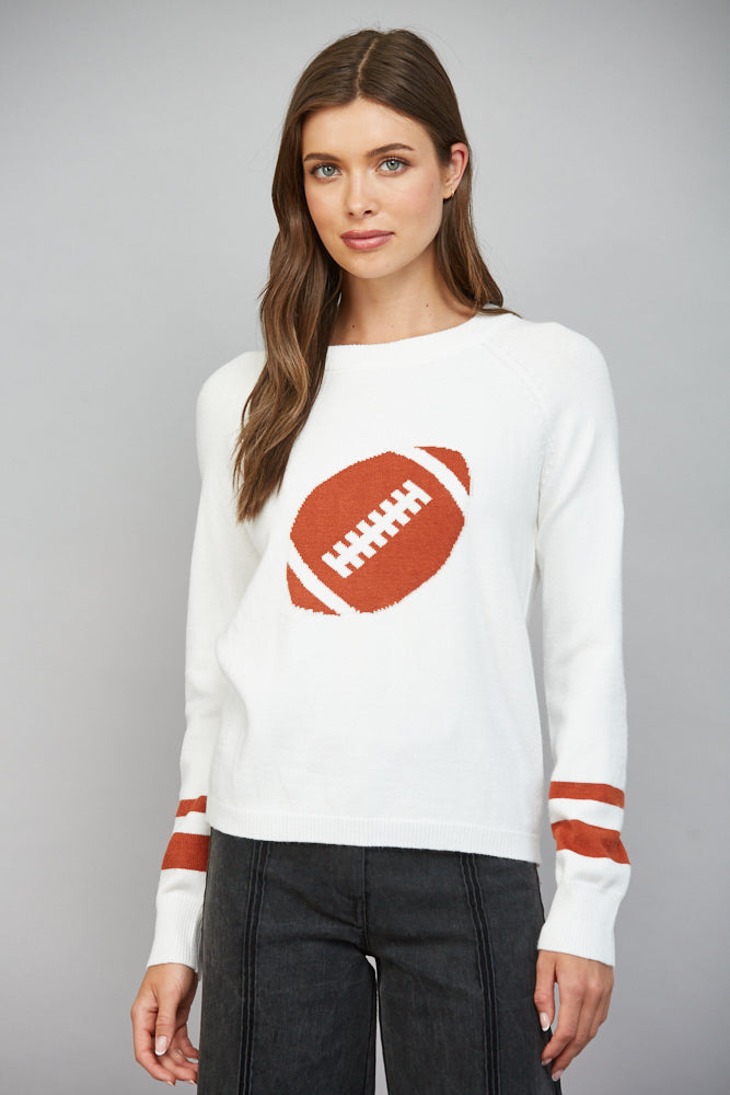 Fate Football Pattern Intarsia Knit Crewneck Sweater in Cream-Sweaters-Fate-Deja Nu Boutique, Women's Fashion Boutique in Lampasas, Texas