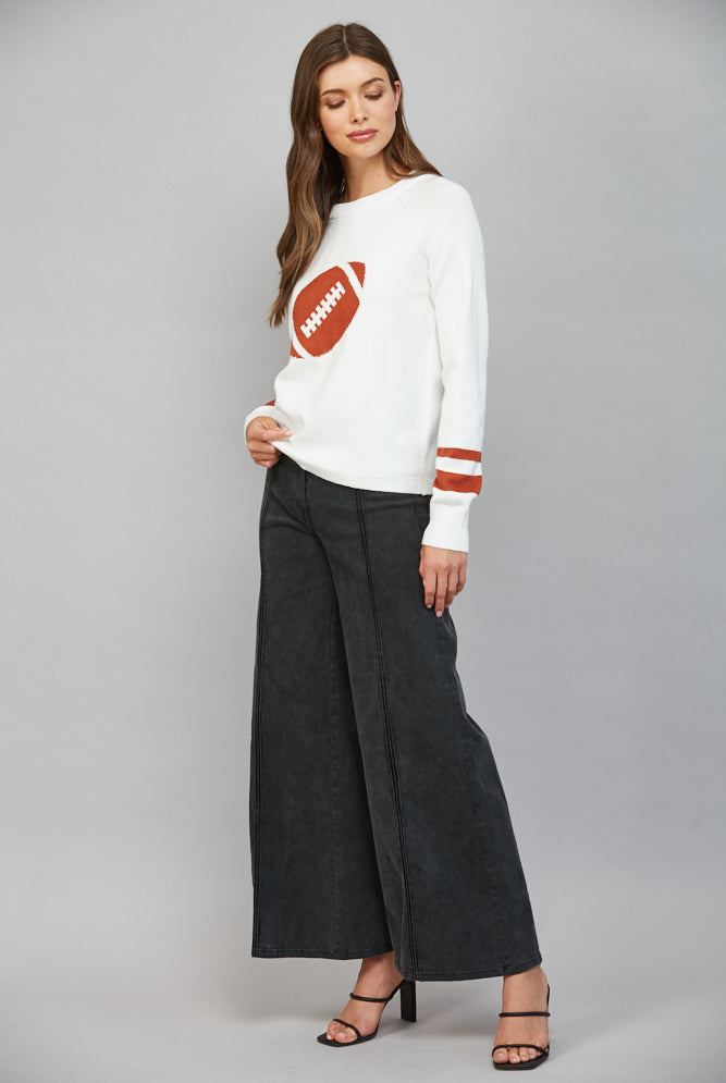Fate Football Pattern Intarsia Knit Crewneck Sweater in Cream-Sweaters-Fate-Deja Nu Boutique, Women's Fashion Boutique in Lampasas, Texas