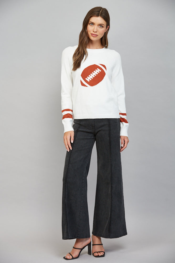 Fate Football Pattern Intarsia Knit Crewneck Sweater in Cream-Sweaters-Fate-Deja Nu Boutique, Women's Fashion Boutique in Lampasas, Texas